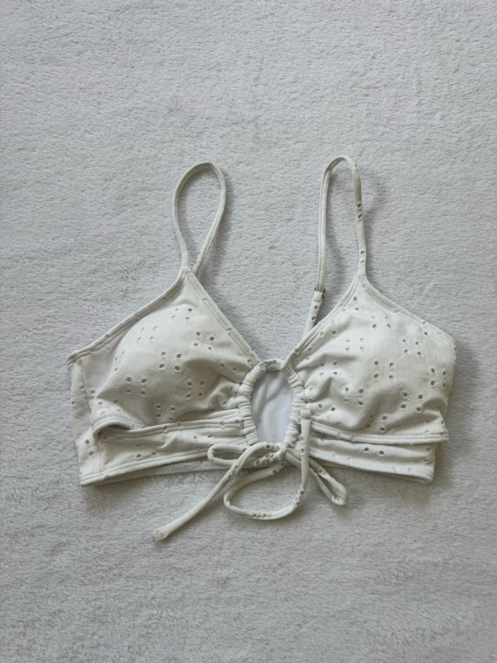 Eyelet Tie-Front Bralette in Off-White